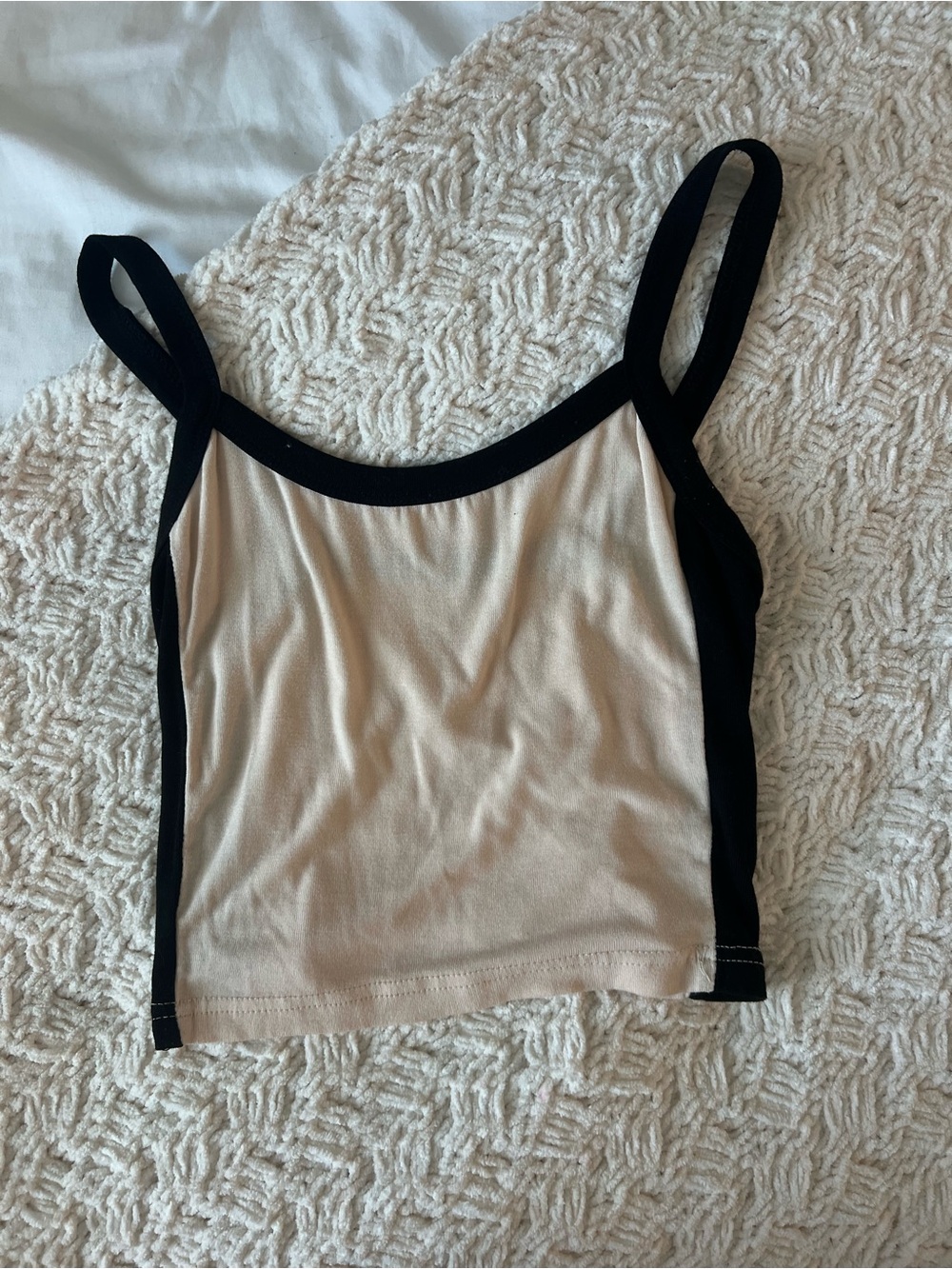 SHEIN Beige Crop Tank with Black Trim